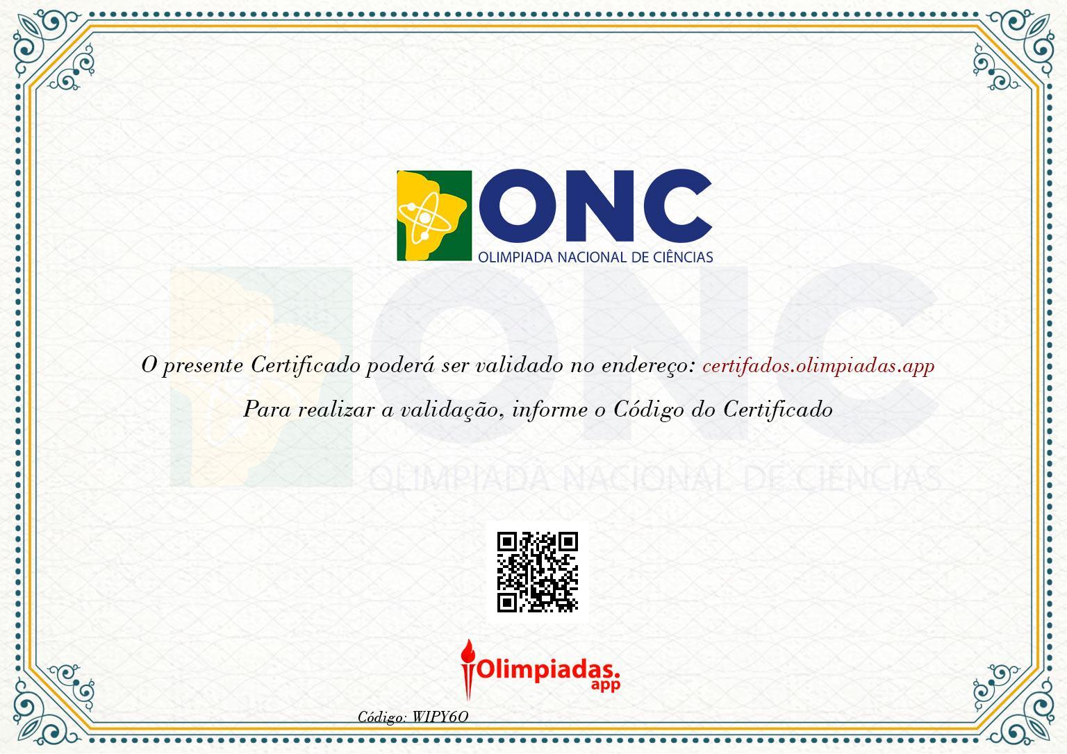 Certificado de JEAN CARLOS DE MORAIS OLIVEIRA - MENÇÃO HONROSA